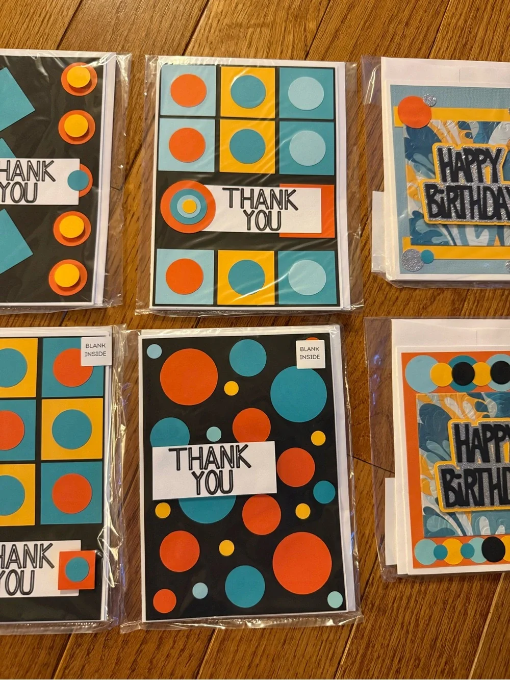 6 Handmade Thank You Happy Birthday Geometric Shape Masculine Man Greeting Cards